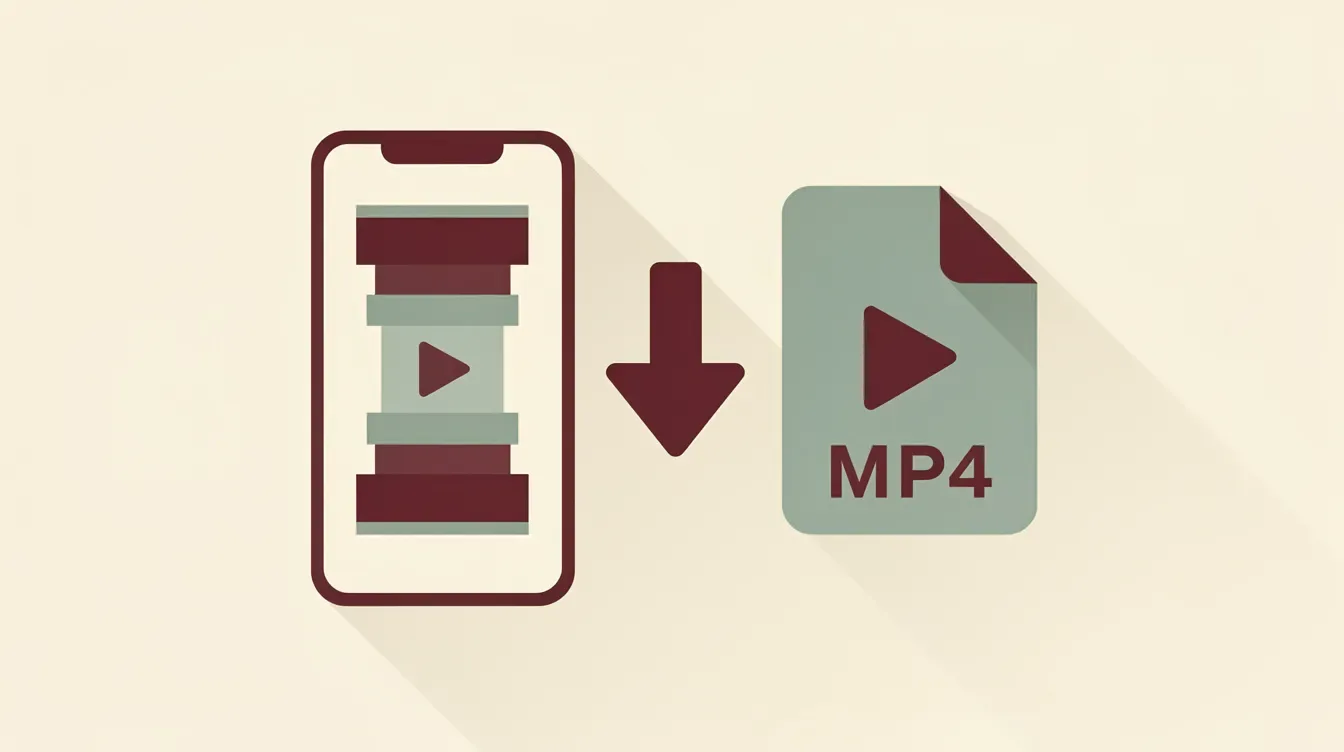 A smartphone playing a vertical TikTok video next to an MP4 video file icon with a download arrow